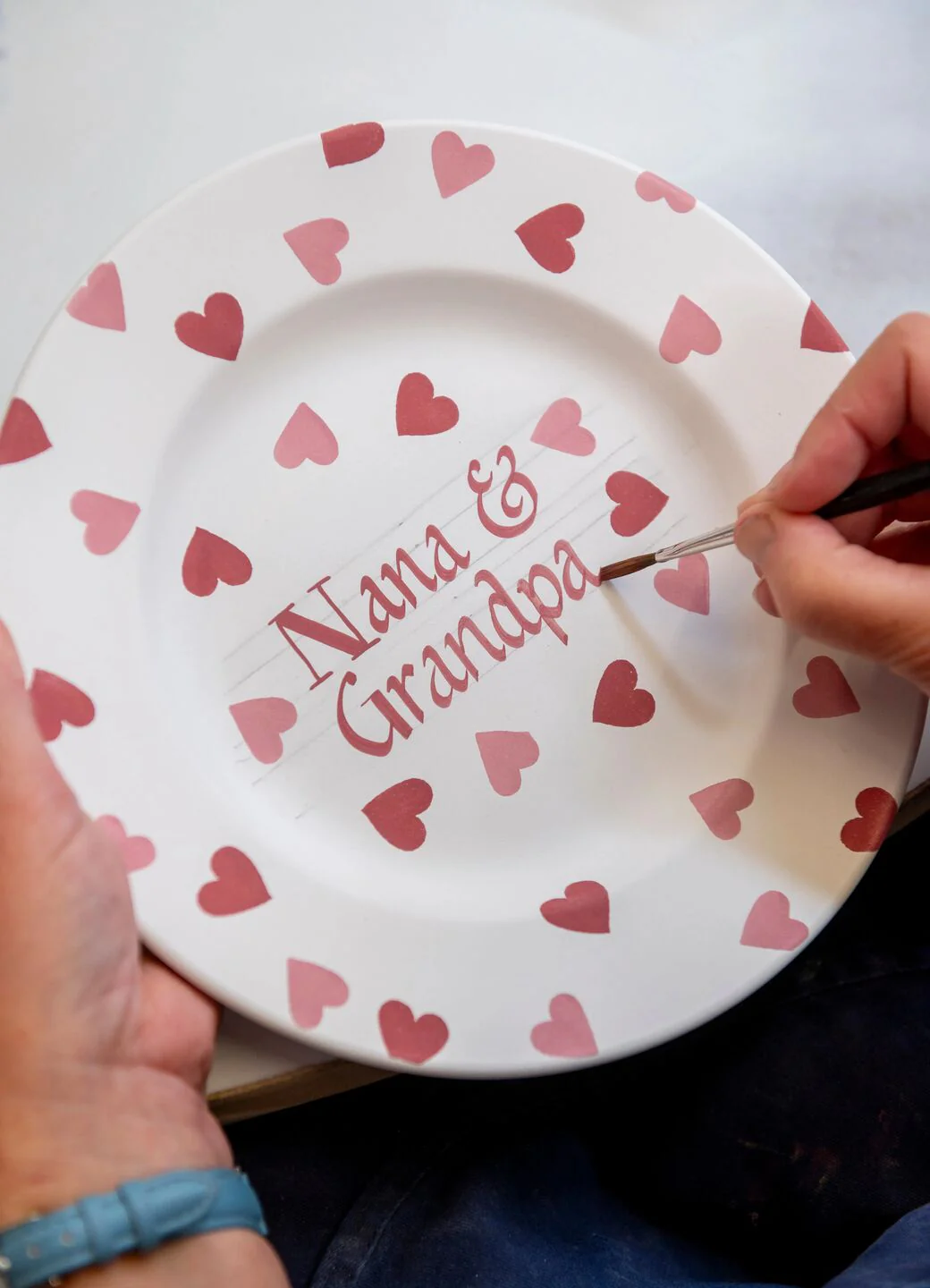 Personalised Pink Hearts Medium Dinner Plate, 8.5 Inch - Image 2